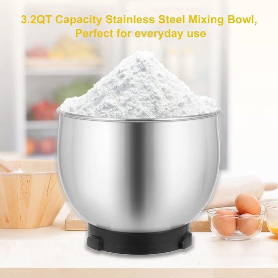 Kleine Elektrische Stand Mixer 3.2Qt - 6 Snelheden met Klopper, Deeghaak en Plat Klopper van Merkloos — afbeelding 4