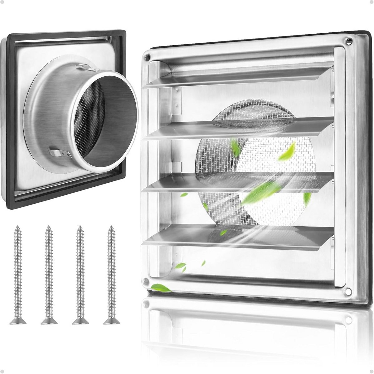 Ventilatierooster Ø125mm van Roestvrij Staal met Terugslagklep en Beweegbare Lamellen - We