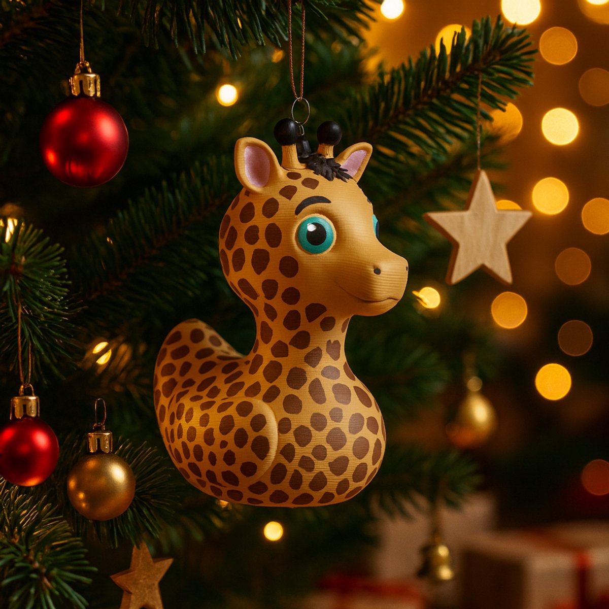 TheDuckSpecialist – Middelgrote Giraffe Eend Kersthanger – 3D-geprint PLA Ornament – Kerst Decoratie