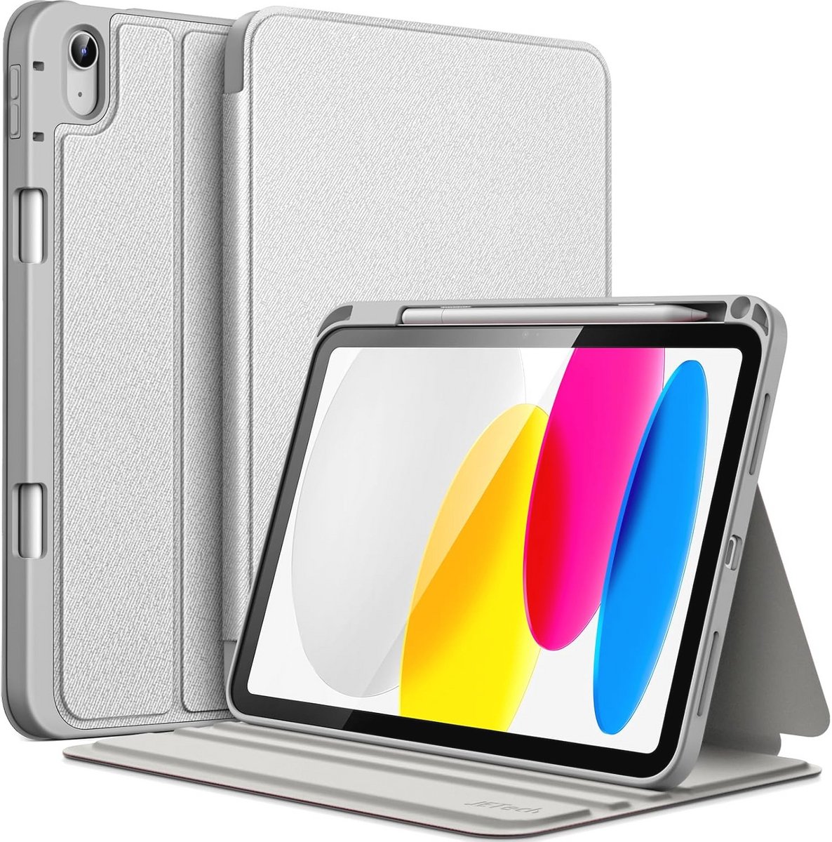 Slim Folio Stand Case voor iPad (A16) 11e/10e Generatie - Beschermende Tablet Hoes met Potloodhouder en Meervoudige Hoekweergave (Zilver)