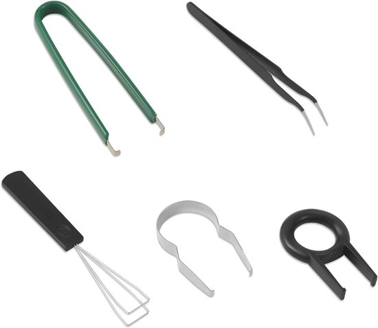 SAVITA Set Van 5 Keycap Trekkers & Schakelaar Verwijderaars – Inclusief Pincet – Voor Mechanische Toetsenborden – Staal – Zwart, Zilver, Groen – Eenvoudig Onderhoud