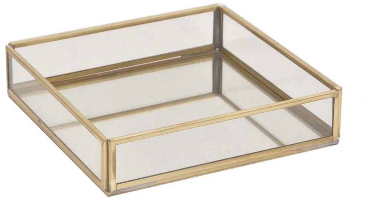 Rocaflor Plateau Glas Messing goud 11x11x3cm