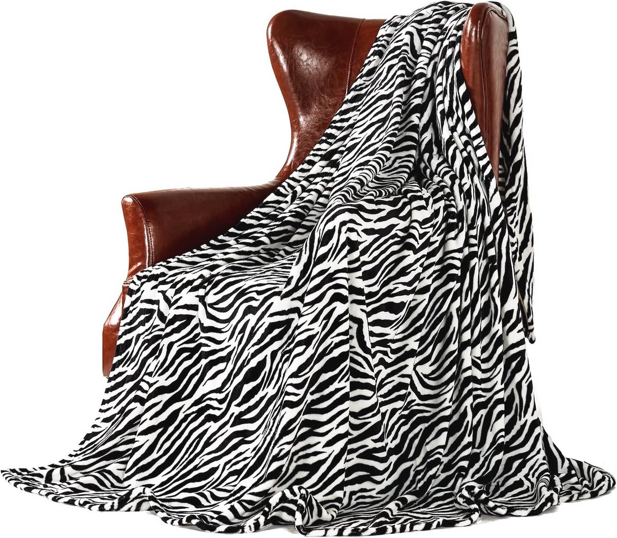 Zachte en kleurrijke oversized fleece plaids voor slaapbank en stoel (130 x 150 cm, zebra)