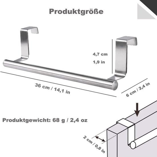 60 cm Handdoekhouder Zonder Boren voor Badkamer en Keuken in Grijs - Badkameraccessoireset met Handdoekstang
