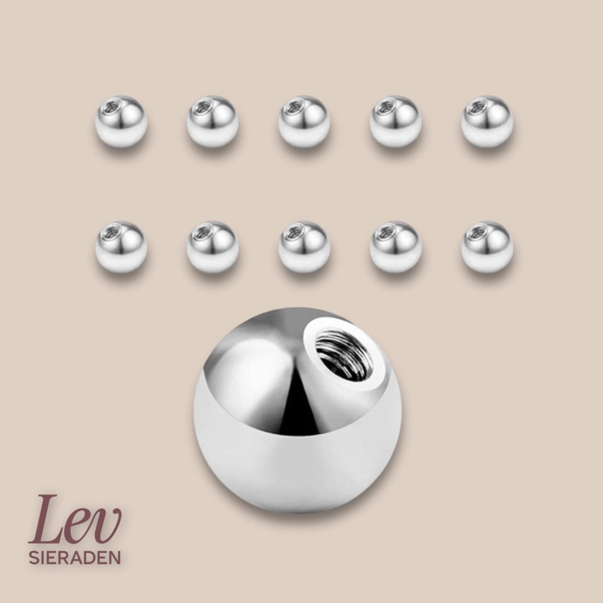 3mm piercing balletjes voor 1.2mm staafje - set van 10 - Chirurgisch Staal - labret, barbell, lip, neus, wenkbrouw piercing - Lev Sieraden