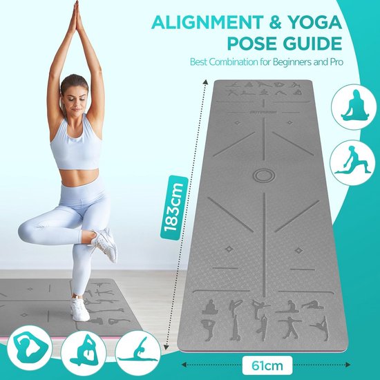 Yogamat voor Pilates en Meditatie - Antislip en Huidvriendelijk - 1 stuk - Grijs - TPE - 183 x 61 cm van Yogamat — afbeelding 3