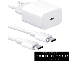 AB Goods Oplader Set – Adapter + Kabel 2M – 20W USB-C Snellader 2M Kabel – Snellader Voor USBC Smartphone’s – Wit