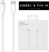 AB Goods Câble USB C 2 mètres - Chargeur iPhone - Convient pour chargeur iPhone - Câble de chargement USBC - Chargeur - Câble - Pour iP 14,13,12,11,X, Pro, Max, Plus - 2 mètres de long - Chargeur