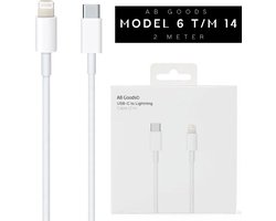 AB Goods USB-C Naar Lightning Kabel 2 Meter – Geschikt als iPhone Oplader – Oplaadkabel – Geschikt voor Oplader iPhone – Snellader – Geschikt voor iPhone (6 t/m 14) – Snelladen – 2 Meter – Wit
