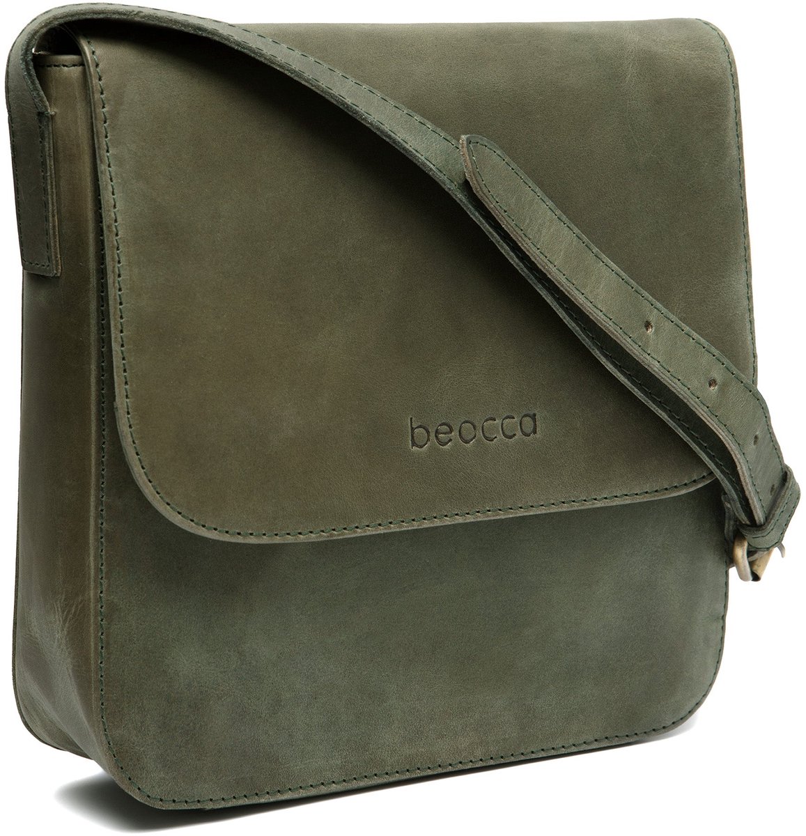 Beocca Niba Leren Crossbodytas Dames - Schoudertas van Plantaardig Gelooid Leer - Handgemaakt - Compact - Inclusief Leren Etui - Duurzaam en Stijlvol - Groen