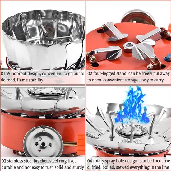 Draagbaar gasfornuis voor camping - Opvouwbaar en compact- 2800W– Winddicht ontwerp - Ideaal voor kamperen en barbecue- Lichtgewicht en eenvoudig te hanteren-Inclusief 2 Gasflessen van Draagbaar — afbeelding 2