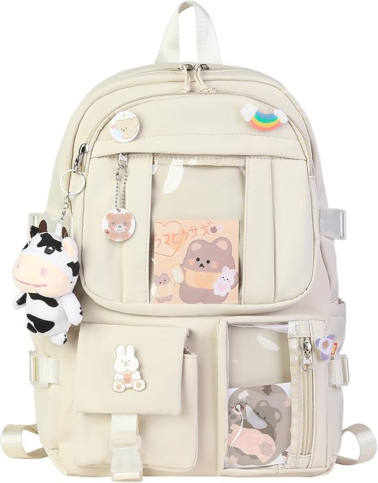 Kawaii Leuke School Rugzak Met Melk Koe Hanger Pins Kawaii Leuke School Rugzak Met Melk Koe Hanger Pins