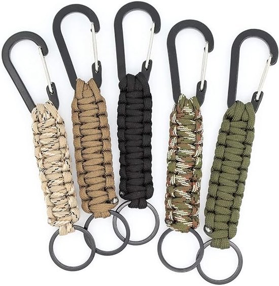 Karabijnhaak - 5 Stuks - karabijnhaak sleutelhanger - Outdoor survival klimketting - Paracord sleutelhanger met karabijnhaak - geweven sleutelhanger - Bergsport sleutelhanger - Paracord sleutelhanger