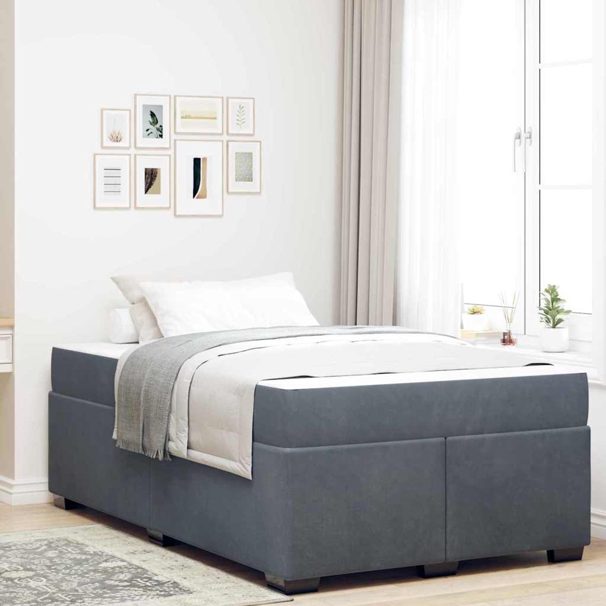 Tweepersoonsbed | Dubbelbed | Volwassenenbed | Bedframe met matras met matras Donkergrijs 120 x 190 cm Fluweel