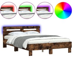 Tweepersoonsbed | Dubbelbed | Volwassenenbed | Bedframe met hoofdeinde en LED gerookt eikenkleurig 120x200 cm