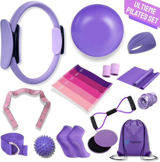 Kit Pilates Complet – Anneau, Mini Ballon, 5 Bandes Résistance, Extracteur Figure 8 – Fibre De Verre, Léger, Pour Yoga Fitness Maison