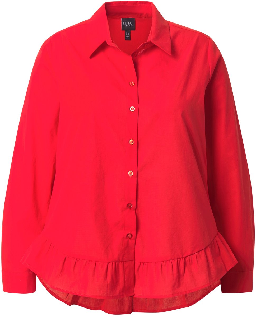 Ulla Popken - Dames - Blouse volantzoom A-lijn overhemdkraag lange mouwen - Lychee - Maat 58+