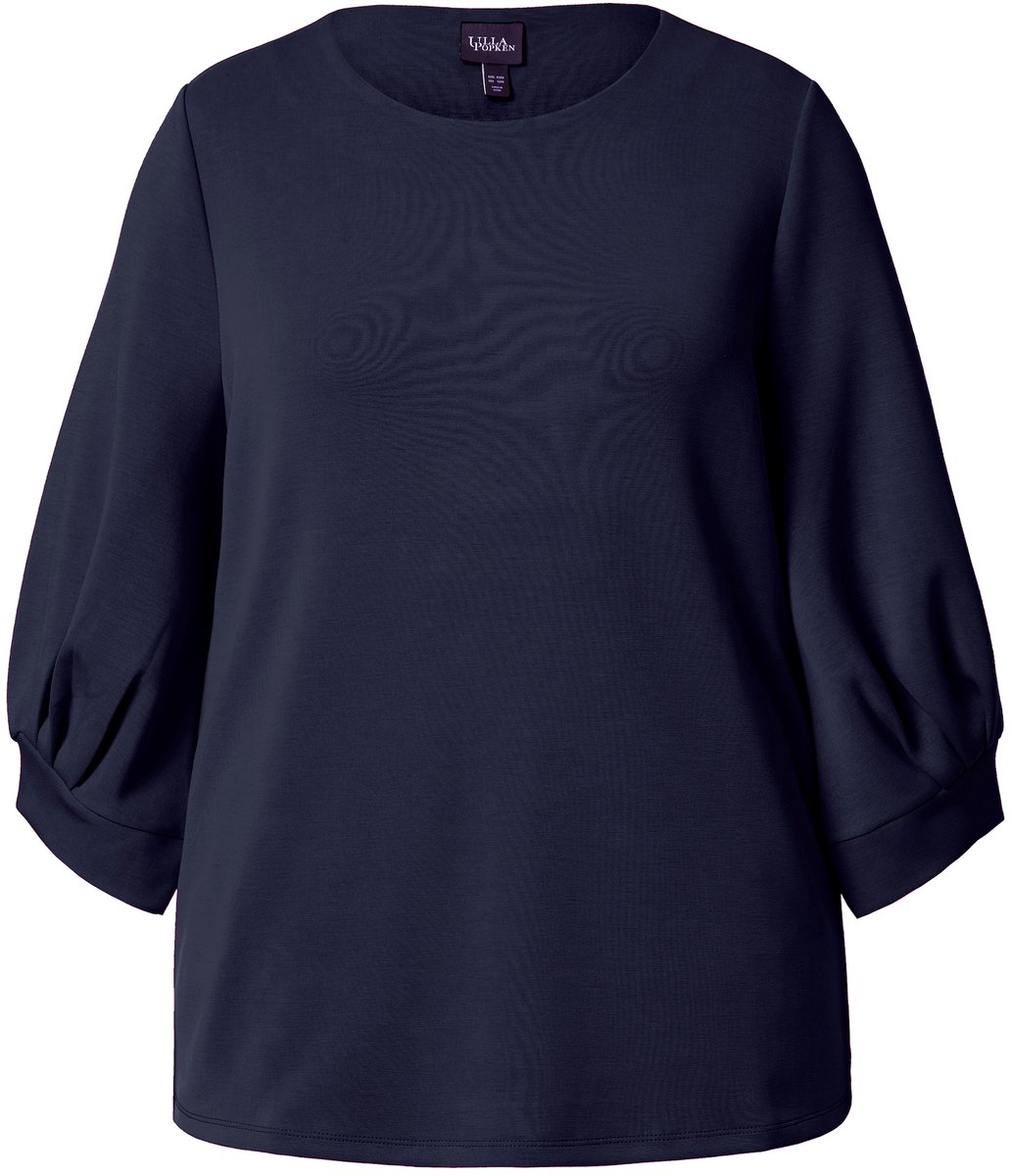 Ulla Popken - Dames - Sweatshirt sierplooien ronde hals 3/4-ballonmouw - Marine - Maat 42+