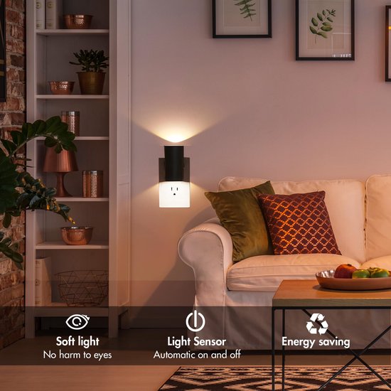 2-stuks Plug-in LED-nachtlampje - LED-nachtlampje - Decoratieverlichting voor binnen - Met lichtsensor - 3000K warm licht - 0-80 lumen - Instelbare helderheid - Geschikt voor gangen, trappenhuizen, slaapkamers, achtertuinen, enz. - Wit van Merkloos — afbeelding 3