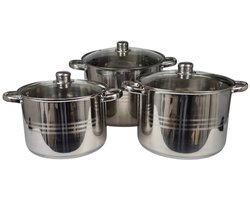 Soeppannen Set - 3 Stuks - Soeppan - Kookpannen - Kookpan - Met Deksels en Stoomgaatjes - 3-Delige Soeppannen Set - 25/27/29 cm - 7/9/12 liter - Soeppannen - Pannen - Pannensets - Inox - RVS - Geschenk Verpakking