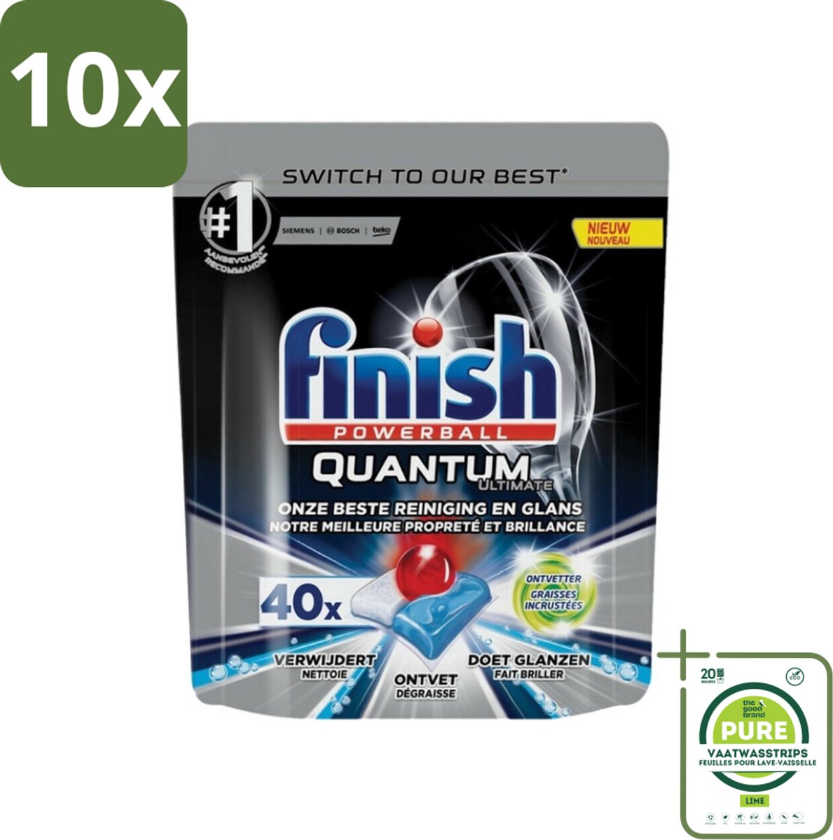 10 x Finish Powerball - Quantum Ultimate - Vaatwastabletten - Ontvetter - 40 Tabletten - Grootverpakking - Vaatwastabletten - Afwasmiddel - Ontvetter - Vaatwasser - Schoonmaak