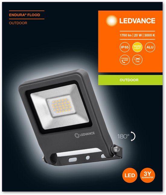 LEDVANCE Schijnwerper LED: voor muur, ENDURA FLOOD Warm wit / 2- W, 22-…24- V, stralingshoek: 12-, Warm wit, 3- K, body materiaal: aluminum, IP65