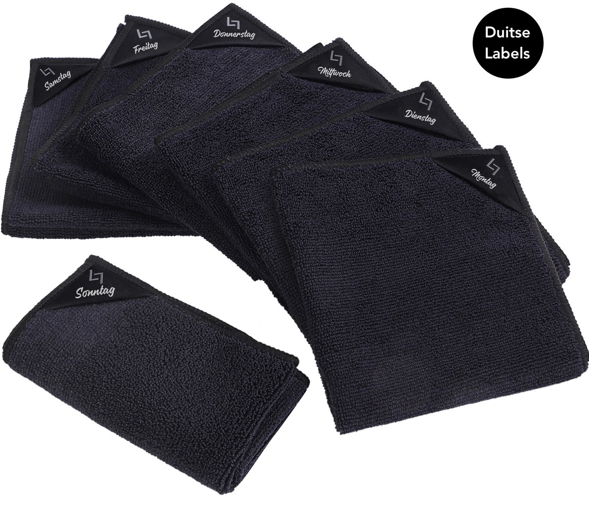 Dooki® Microvezeldoekjes – Theedoeken – Raamdoeken – Vaatdoekjes – Vaatdoeken – 7 stuks gelabeld met weekdagen – Schoonmaakdoekjes – Reinigingsdoekjes – 30 x 30 cm – Zwart – Duits