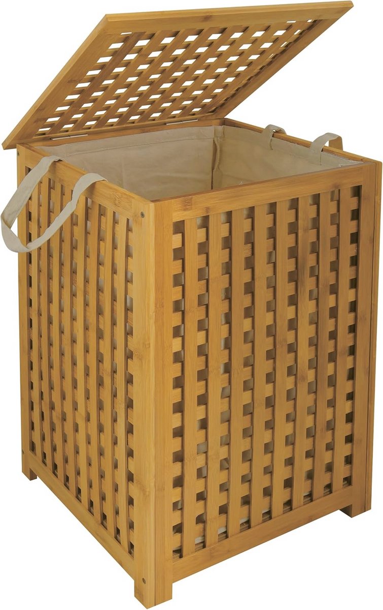 Bamboo Wasmand 40x40x58cm met Luchtdoorlatend Deksel en Uitneembare Waszak - Natuurlijk