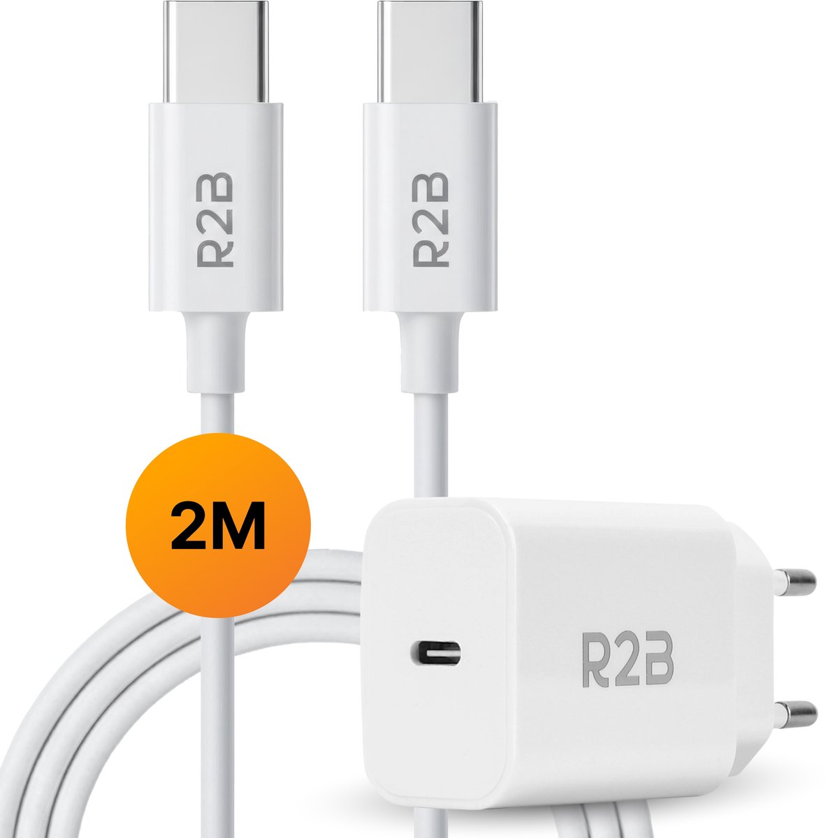 R2B USB-C naar USB-C Kabel met USB C Adapter - 2 Meter kabel - Extra stevige USB-C kabels - USB-C oplader - Snellader