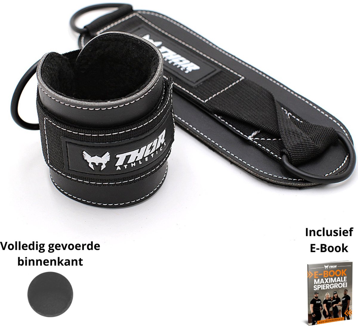 Thor Athletics Ankle Straps - Leren Enkelband Fitness - Enkel Strap - Zwart - Inclusief E-Book - One Size - Per Paar
