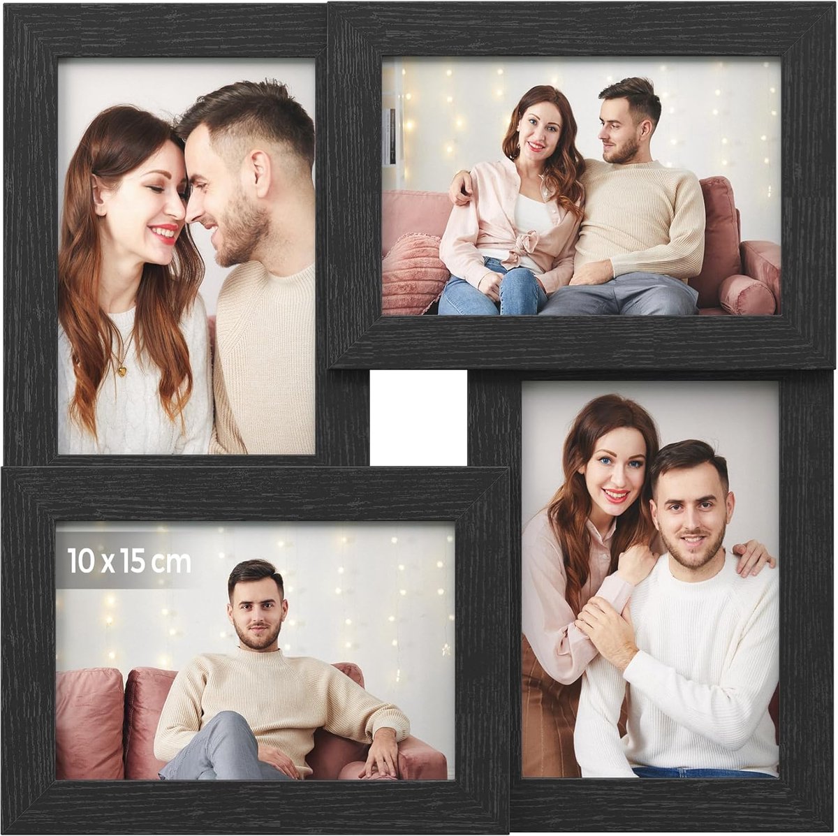 Famanu Collage fotolijst 4 foto's 10x15cm zwart houtnerf