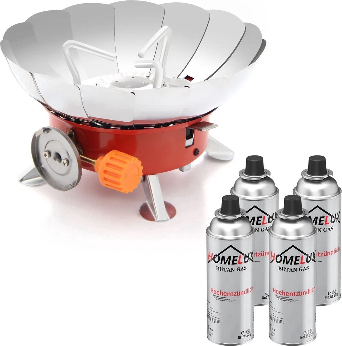 Draagbaar gasfornuis voor camping – Opvouwbaar en compact- 2800W– Winddicht ontwerp – Ideaal voor kamperen en barbecue- Lichtgewicht en eenvoudig te hanteren-Inclusief 4 Gasflessen