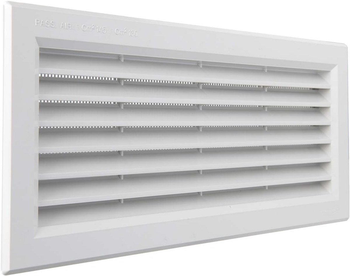 Rechthoekig Ventilatierooster met Insectenwerend Net - 315 x 136 mm - Wit Kunststof
