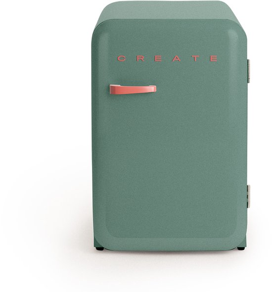 Retro koelkast 107L sage groen met vriesvak 15L, 1 deur, flessenrek, verstelbare handgreep terracotta, energieklasse F