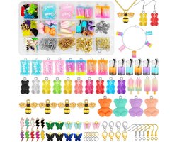 Doe-Het-Zelf sieradenset, 212 Stuks Schattige Bedels voor Het Maken van Sieraden, Hars Bedels voor Armbanden, Kettingen, Oorbellen, Sleutelhangers, Gemengde Kleur Gummy Beer, Snoep, Bubbelthee, Vlinder, Ijs Hangers