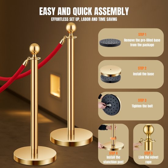 Cave & Garden VIP afzetpaaltjes - Zilver/chroom met koord - 150 cm touw ...