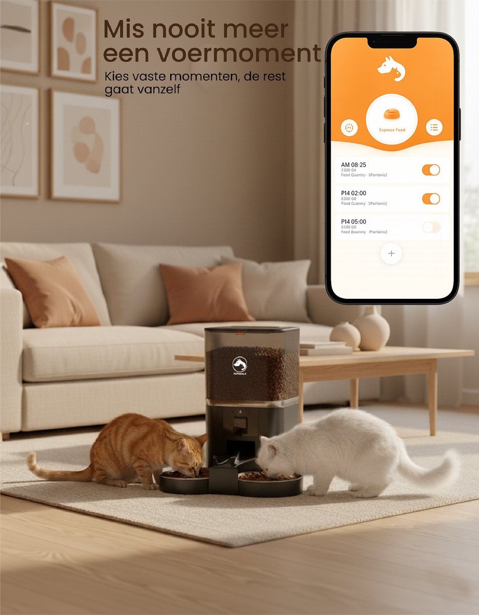 PetMeals® Automatische Voerbak Dubbel 6L Zwart met Camera - afbeelding 2