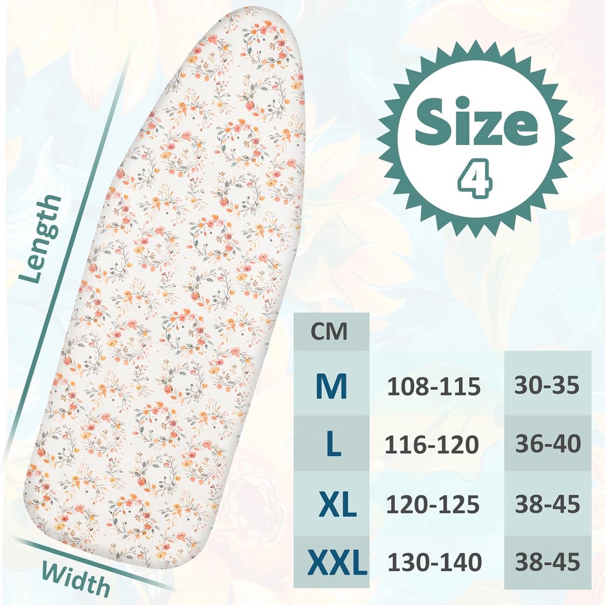 Strijkplankhoes M - Premium kwaliteit, geschikt voor stoomstrijkijzers - 30-35cm x 108-115cm