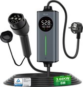 Type 2 laadkabel Schuko 3,68kW [1-fase, 6m, 6-16A] dé EV-oplader met regelbaar digitaal display voor elektrische auto's, EV-lader voor 3008/508, C5X, Q3, X3, ZOE, ID .3, ID.4 en andere PHEV/EV