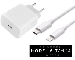 AB Goods Oplader Set – Adapter + Kabel 1M – 20W USB-C Snellader – 1M Kabel – Geschikt voor iPhone Oplader (6 t/m 14) – Compatibel als Oplader iPhone – Snellader voor Lightning Smartphone’s