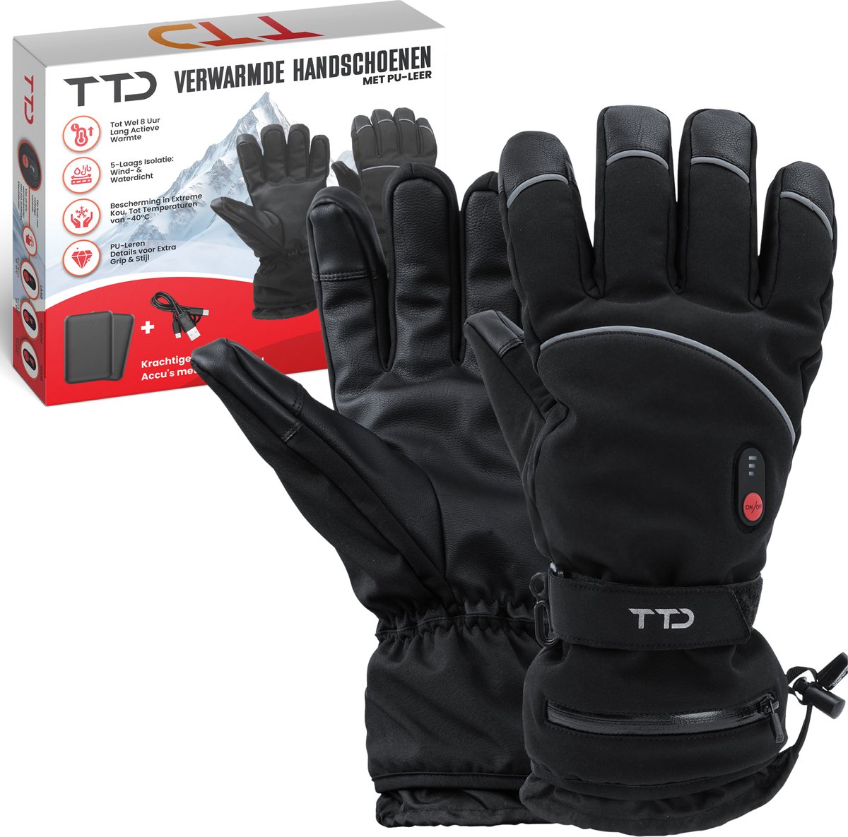 TTD® Verwarmde Handschoenen Deluxe L - PU Leer - Handschoenen met Verwarming
