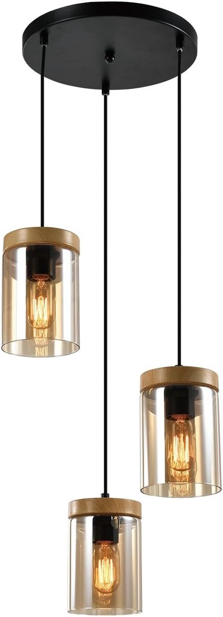 Glitzerlife - Hanglampen - Retro - Hoogte verstelbaar - 3xE27 - Handgemaakt glas Eisen - Ø30cm