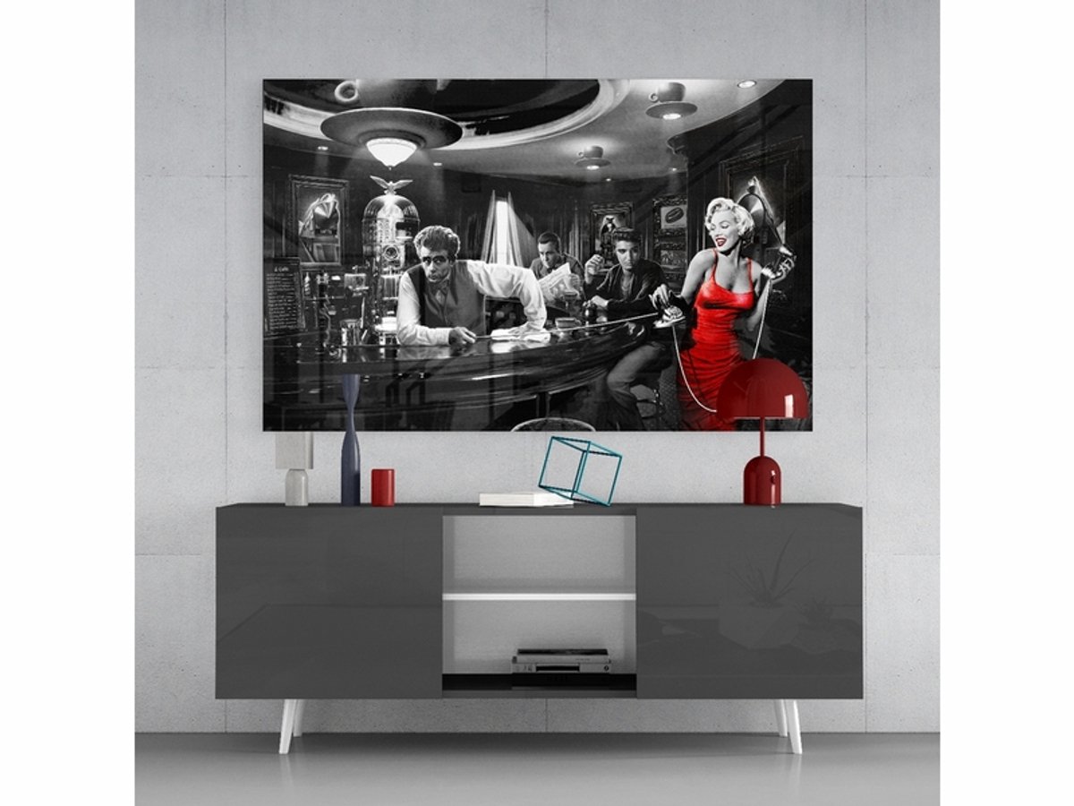 Insigne Art Glazen Schilderijen - Bekende persoon - Marilyn Monroe Glasschilderij - 140x90 cm Rood