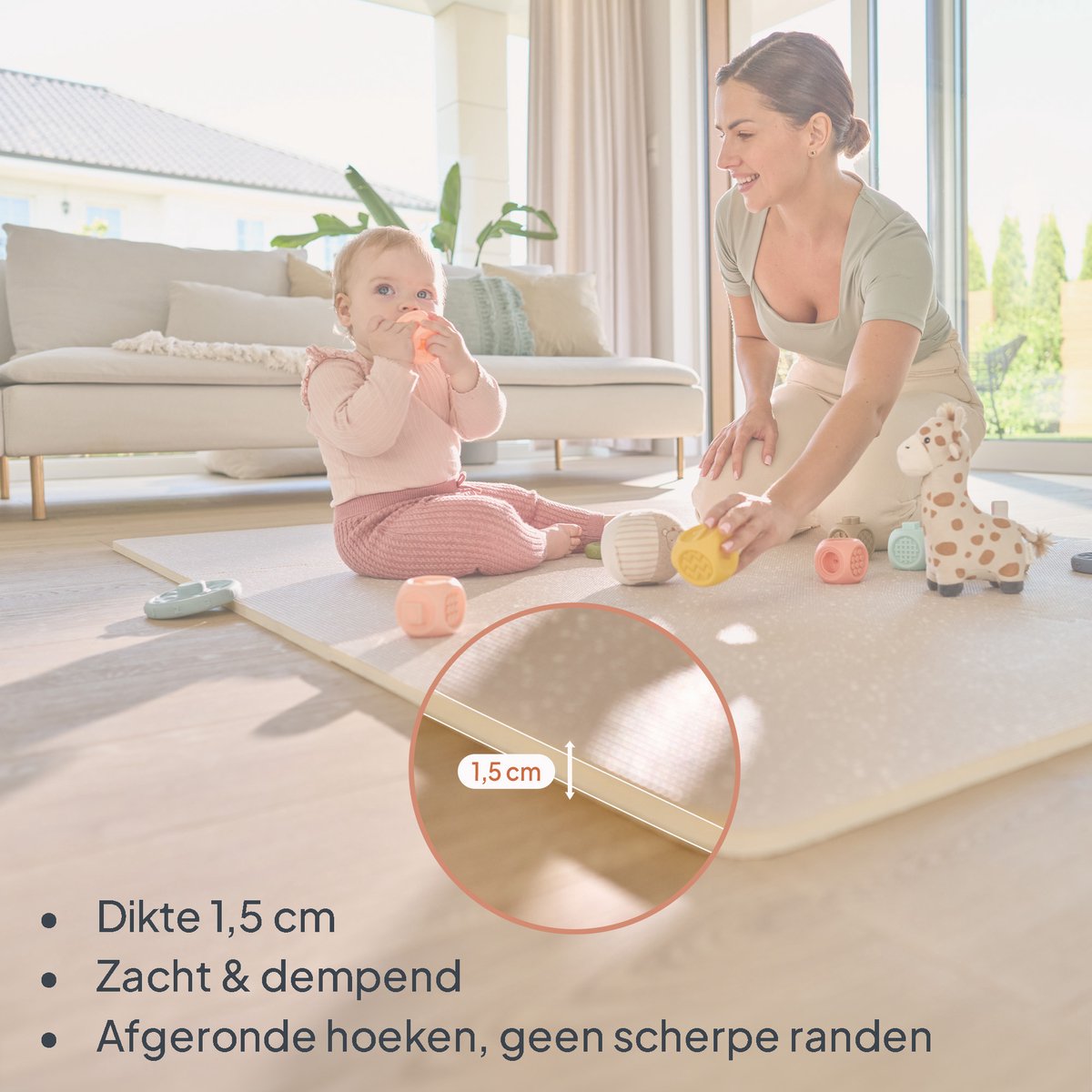 Yoka Speelmat Baby – Premium Speelkleed Foam – Veilig & Zacht – Dubbelzijdig Vloerpuzzel – Opvouwbaar + Opbergtas – voor Binnen & Buiten – Speeltapijt – Baby Speelgoed 6 3 9 1 maanden – Babygym Play Mat – Cadeau vanaf 0 jaar Mooie Beige Kraamcadeau — afbeelding 10