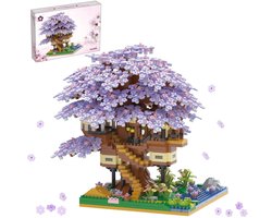 Kraftverdia - Mini Bouwspeelgoed - Bouwpakketten volwassenen - Bouwpakket kinderen - Boomhut Serie Collection - Botanical Bloemen - Bouwsets - Niet geschikt voor LEGO Fisher-Price - 2229 bouwsteencadeaus - Paarse boomhut