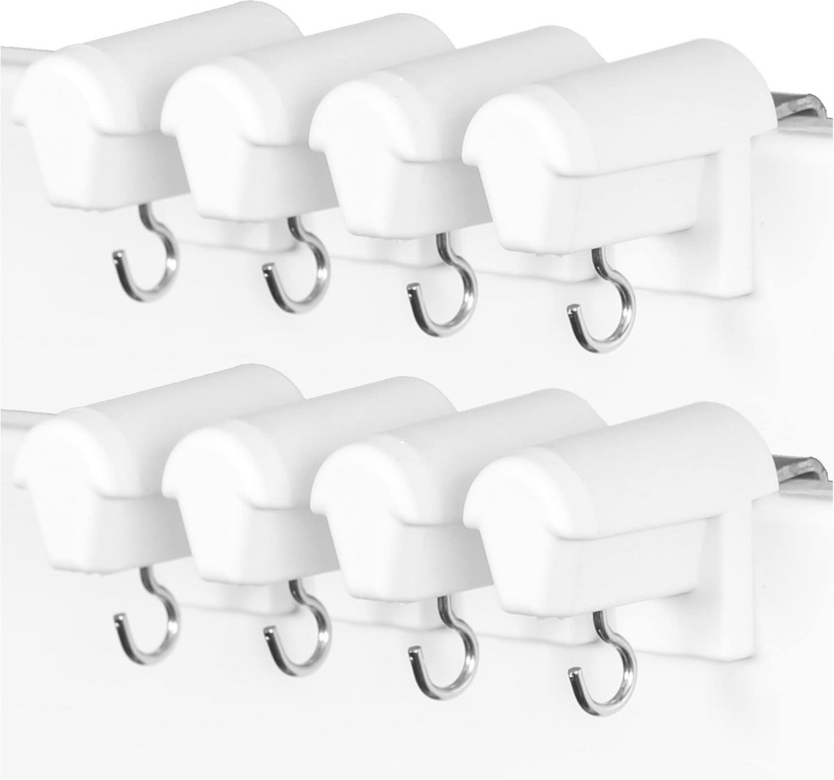 4 Pairs of Adjustable White Window Hooks - No Drilling Needed for Window Decorations and Roller Blinds