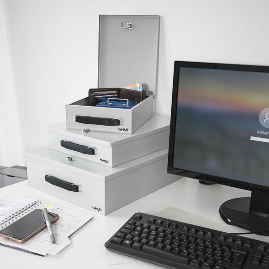 HMF 140-07 afsluitbare documentencassette | DIN A5 | 27 x 20,5 x 8 cm | lichtgrijs