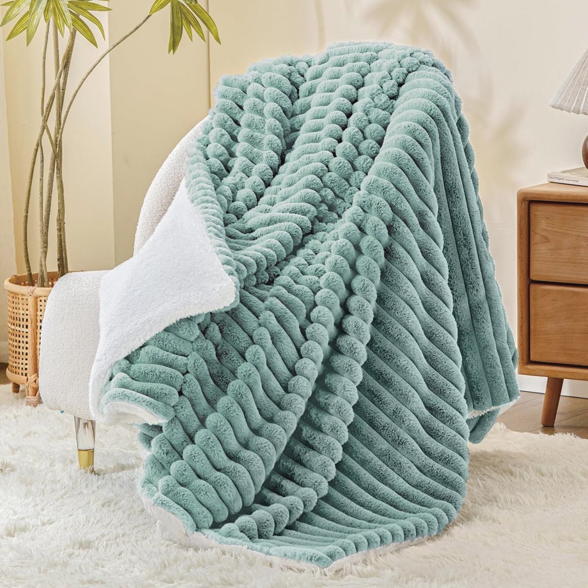 Gestreepte Flanellen Fleece Deken voor Bank - Twin Size Sherpa Deken