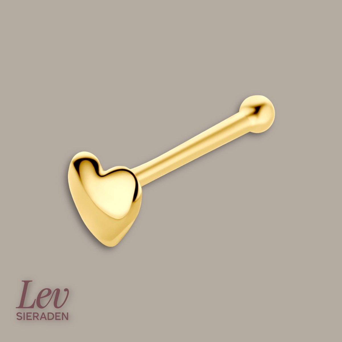 Lev Sieraden - 14 Karaat geelgoud neus piercing met hartje