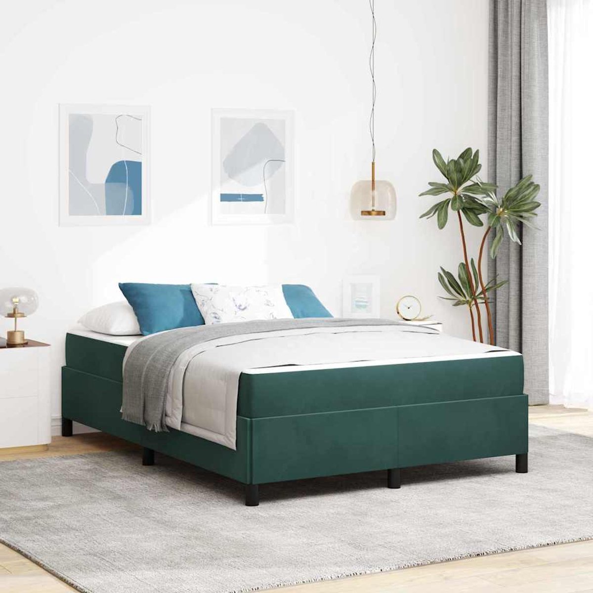 Tweepersoonsbed | Dubbelbed | Volwassenenbed | Bedframe Donkergroen, wit en groen 140 x 190 cm Fluweel